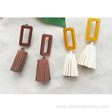 Women Simple Korea Velvet Fabric Tassel Earring With Beads